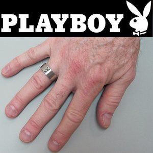 Men's Playboy Ring Bunny Logo Stainless Steel Wide Band Size 9.5 Mens Authentic